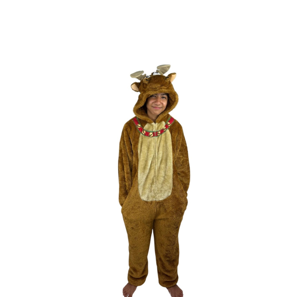 Briefly Stated Reindeer Moose Onesie XL Brown Hooded Pajamas Christmas Costume
